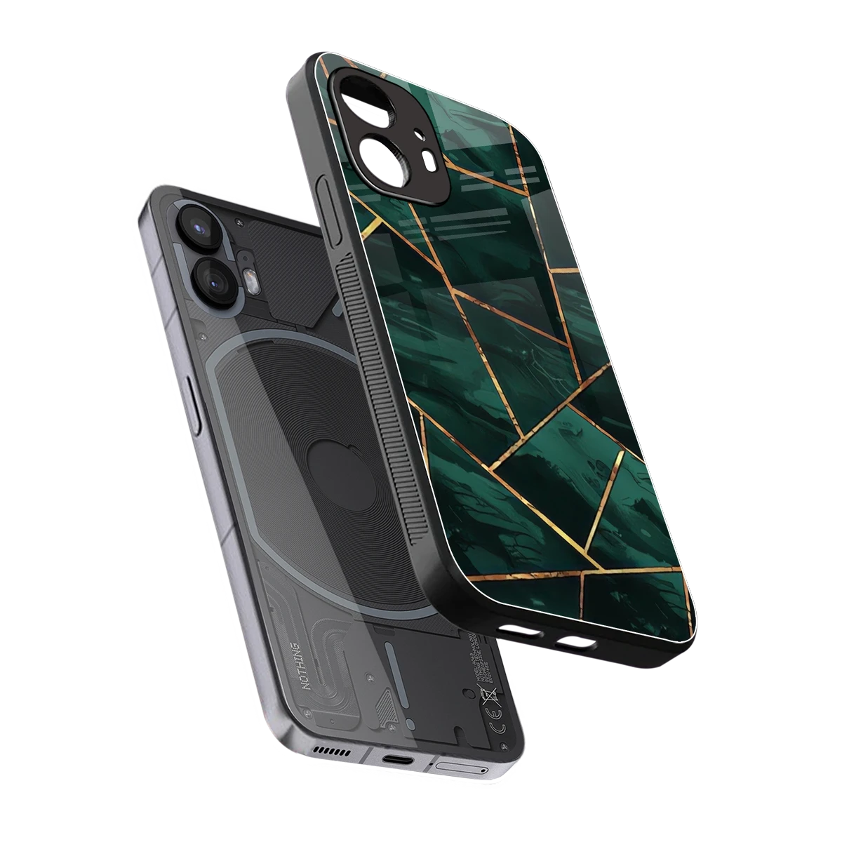 Geometric green sleek nothing phone 2 cover with tempered glass back and TPU edges