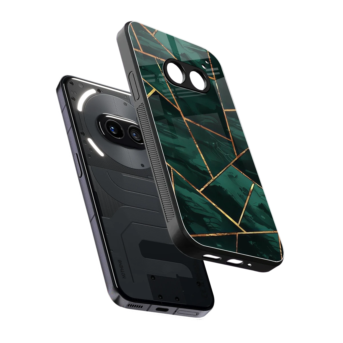 Geometric green sleek nothing phone 2a cover with tempered glass back and TPU edges
