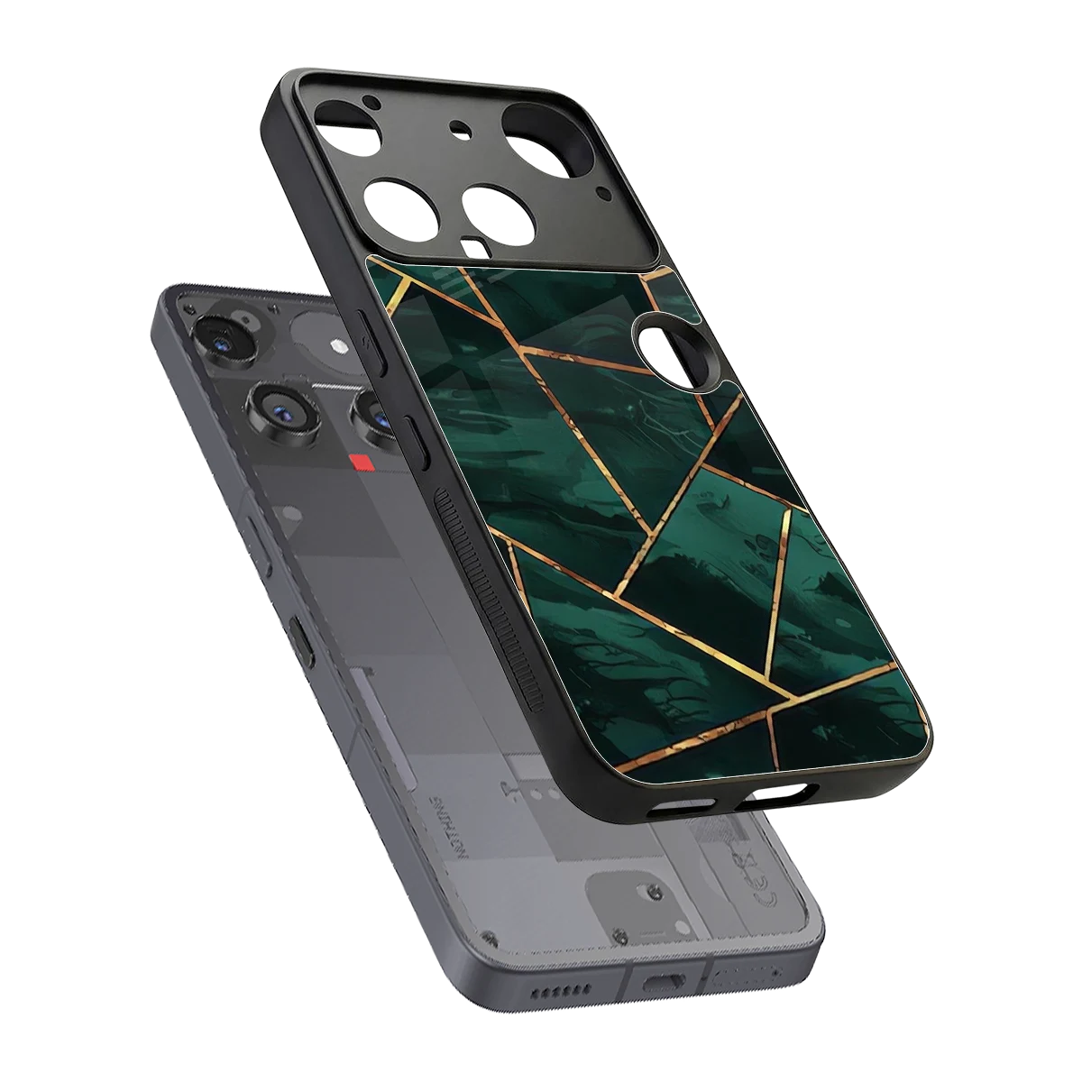 Geometric green sleek nothing phone 3 cover with tempered glass back and TPU edges