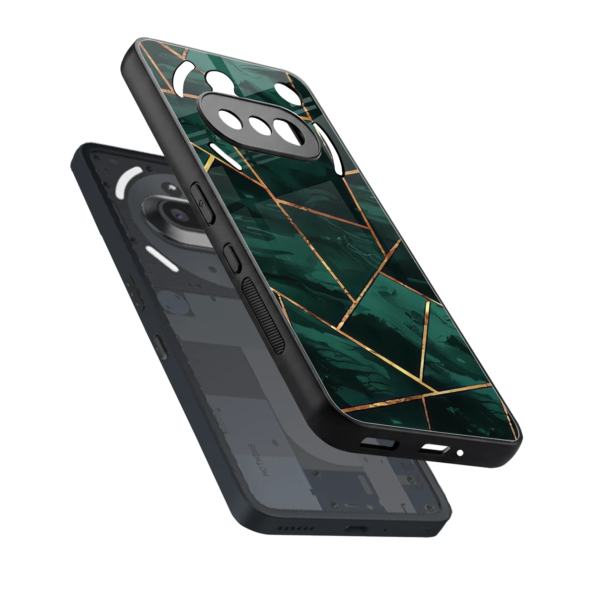 Geometric green sleek nothing phone 3a cover with tempered glass back and TPU edges