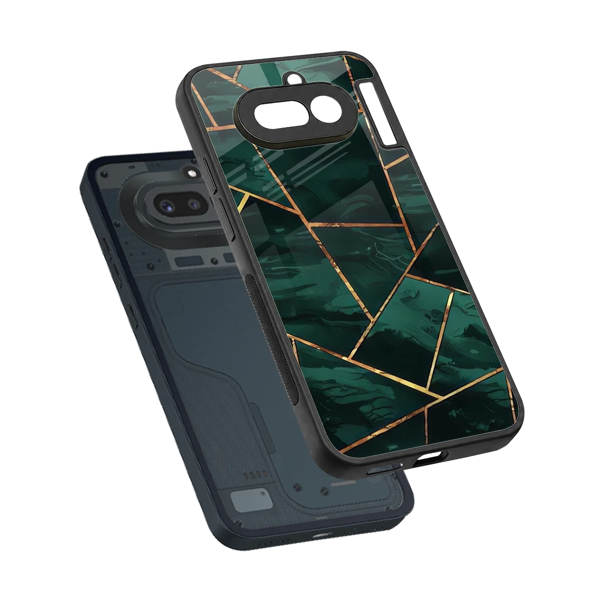 Geometric green sleek nothing phone 4a cover with tempered glass back and TPU edges