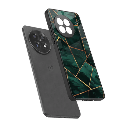 Geometric green sleek oneplus 13r cover with tempered glass back and TPU edges