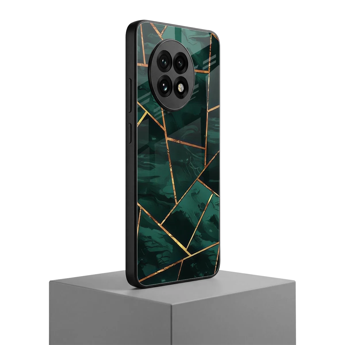 Geometric green oneplus 13r mobile cover | shockproof glass phone case