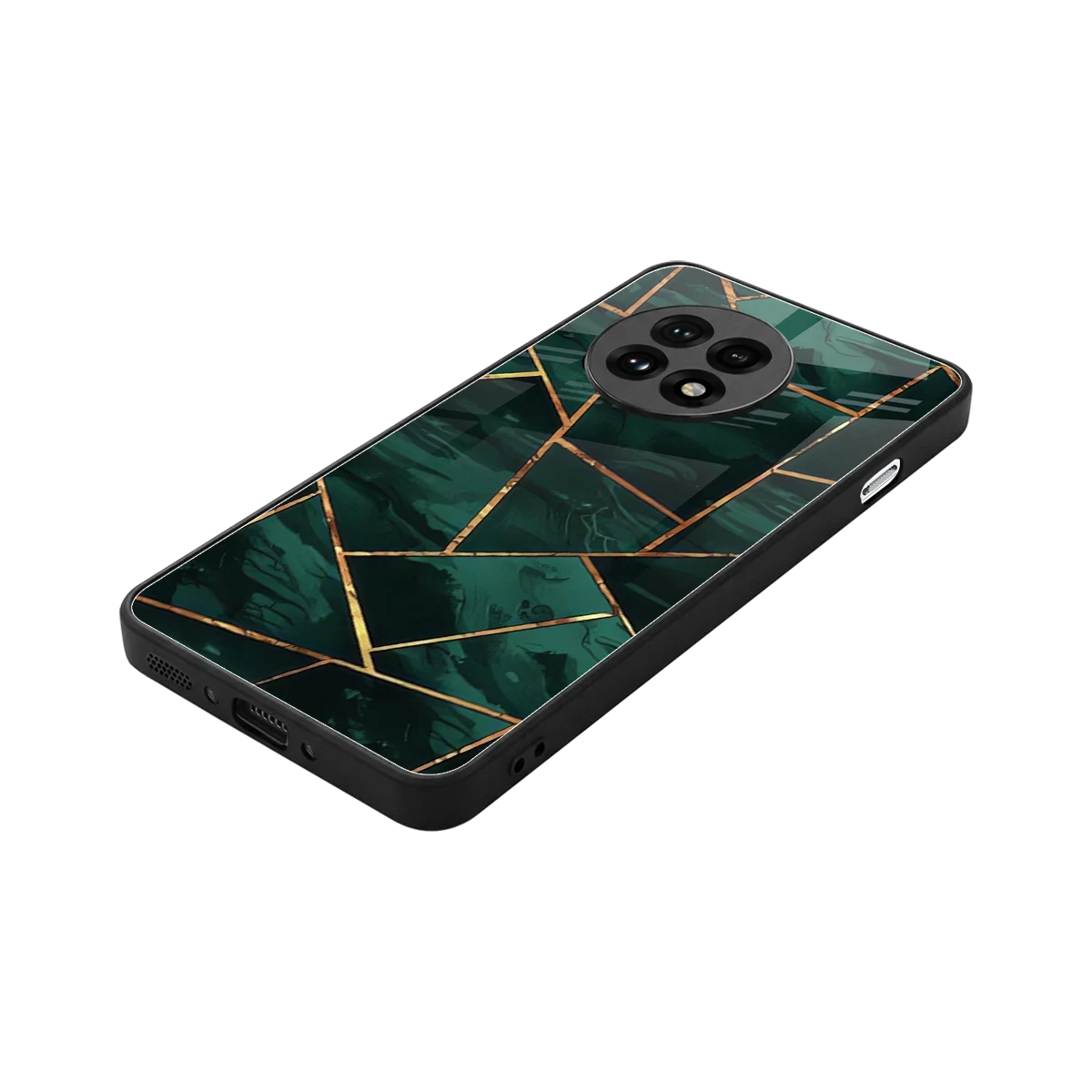 Geometric green stylish phone case for oneplus 13r | glossy glass and slim fit
