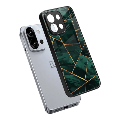 Geometric green sleek oneplus 13s cover with tempered glass back and TPU edges