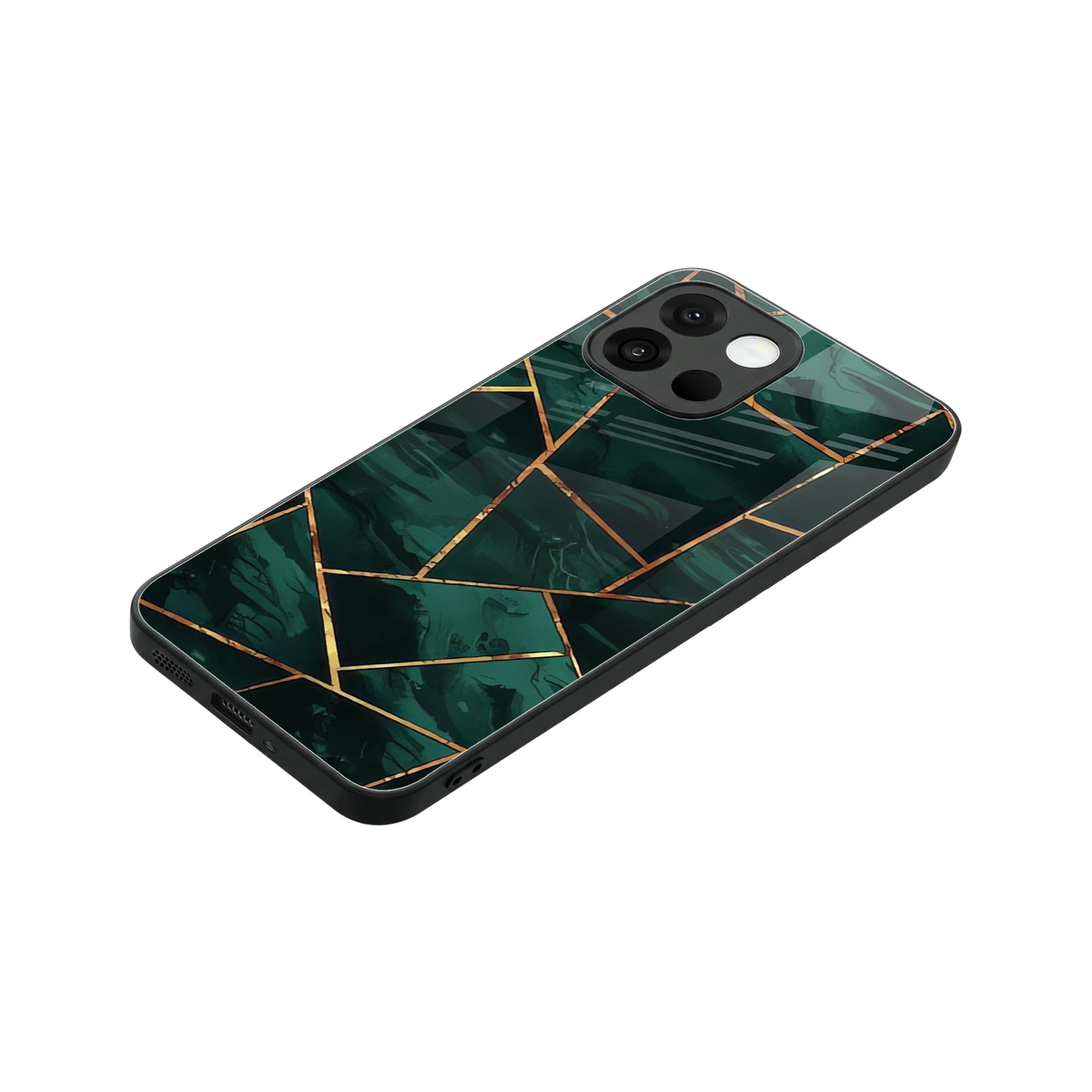Geometric green stylish phone case for oneplus 13s | glossy glass and slim fit