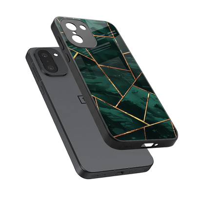 Geometric green sleek oneplus 15r cover with tempered glass back and TPU edges