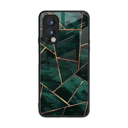 Geometric green back phone cover | glass case for oneplus nord 2