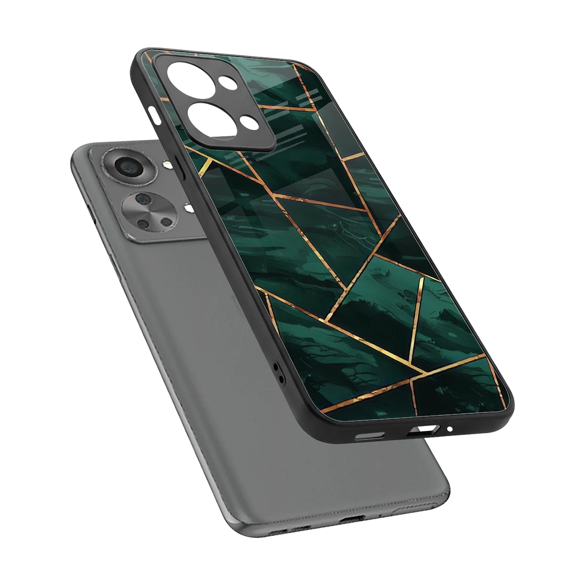 Geometric green sleek oneplus nord 2t cover with tempered glass back and TPU edges