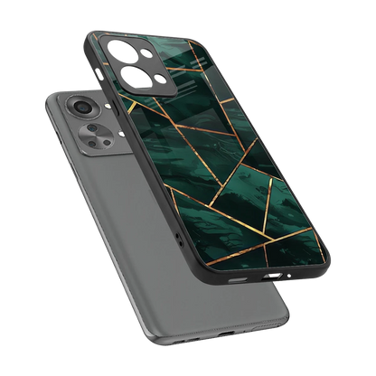 Geometric green sleek oneplus nord 2t cover with tempered glass back and TPU edges