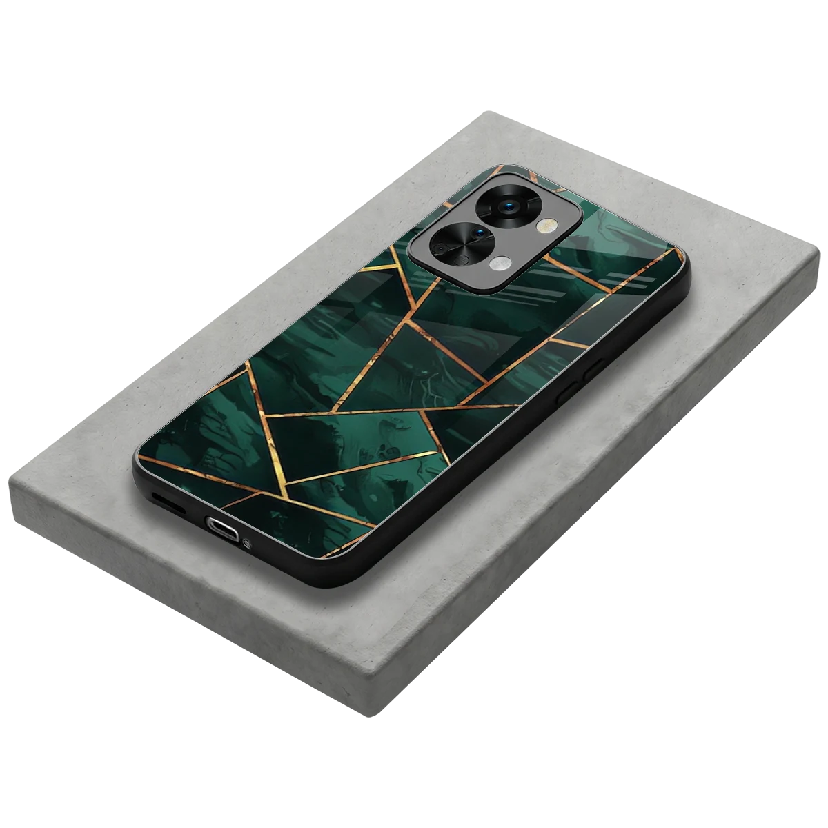 Geometric green stylish phone case for oneplus nord 2t | glossy glass and slim fit