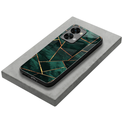 Geometric green stylish phone case for oneplus nord 2t | glossy glass and slim fit