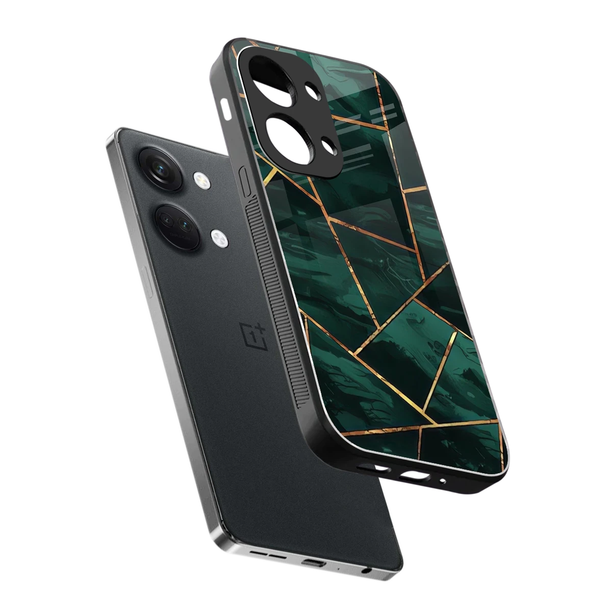 Geometric green sleek oneplus nord 3 cover with tempered glass back and TPU edges