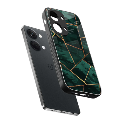 Geometric green sleek oneplus nord 3 cover with tempered glass back and TPU edges