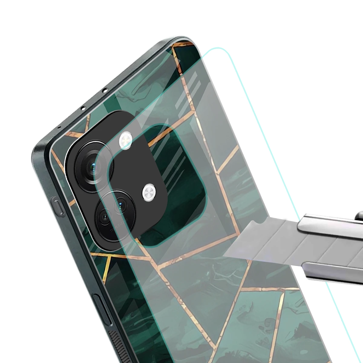 Geometric green stylish phone case for oneplus nord 3 | glossy glass and slim fit