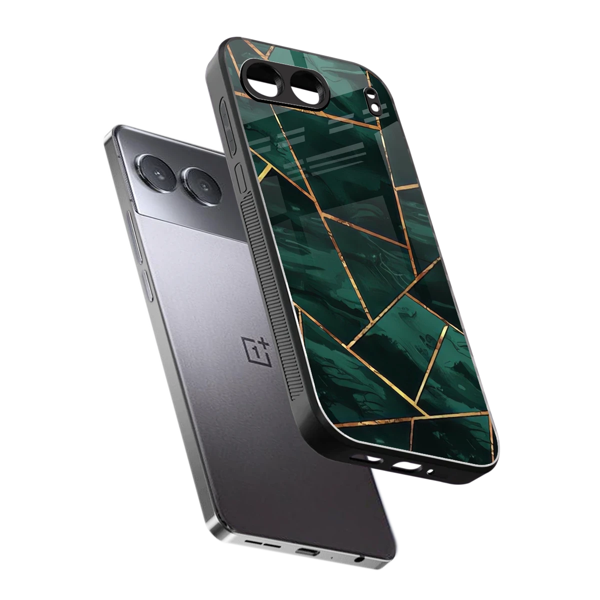 Geometric green sleek oneplus nord 4 cover with tempered glass back and TPU edges