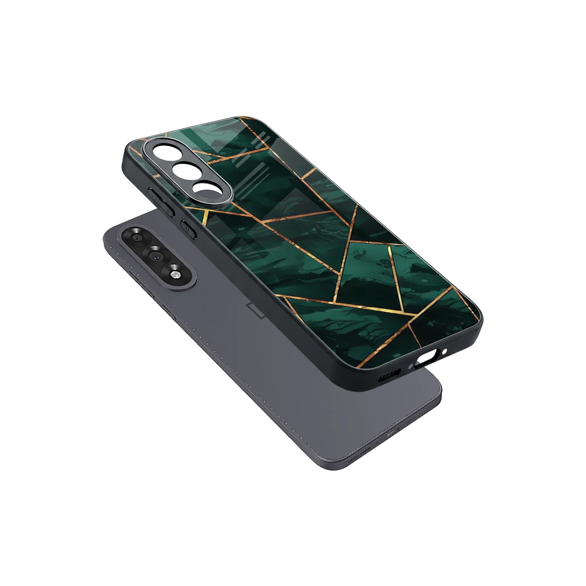 Geometric green sleek oneplus nord 5 cover with tempered glass back and TPU edges
