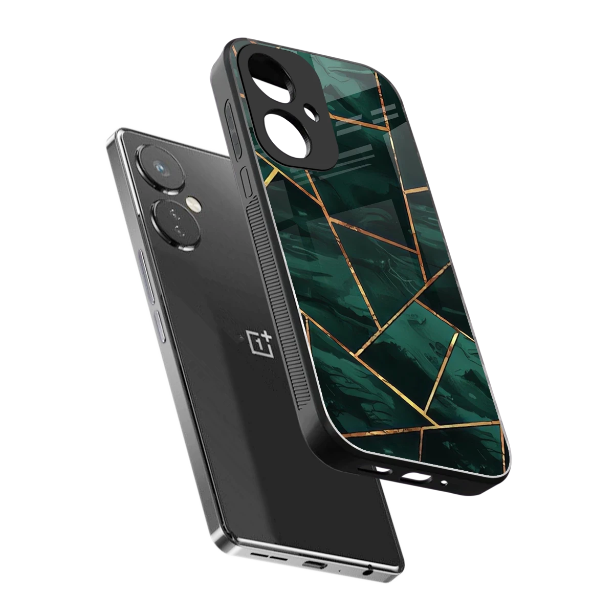 Geometric green sleek oneplus nord ce 3 cover with tempered glass back and TPU edges