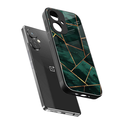 Geometric green sleek oneplus nord ce 3 cover with tempered glass back and TPU edges