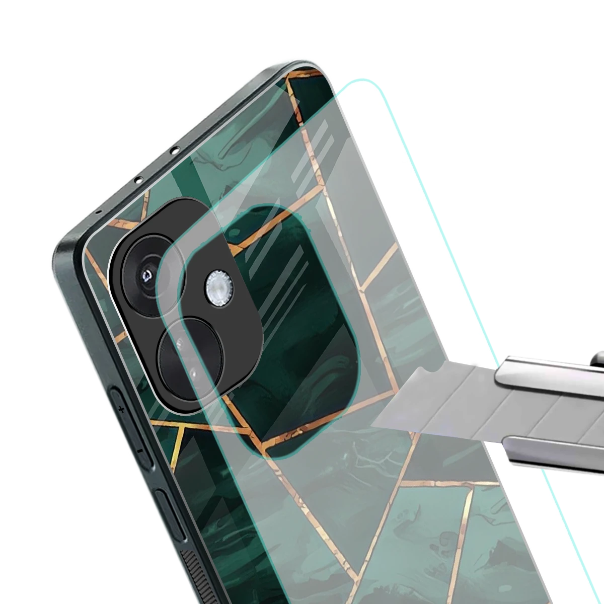 Geometric green stylish phone case for oneplus nord ce 3 | glossy glass and slim fit