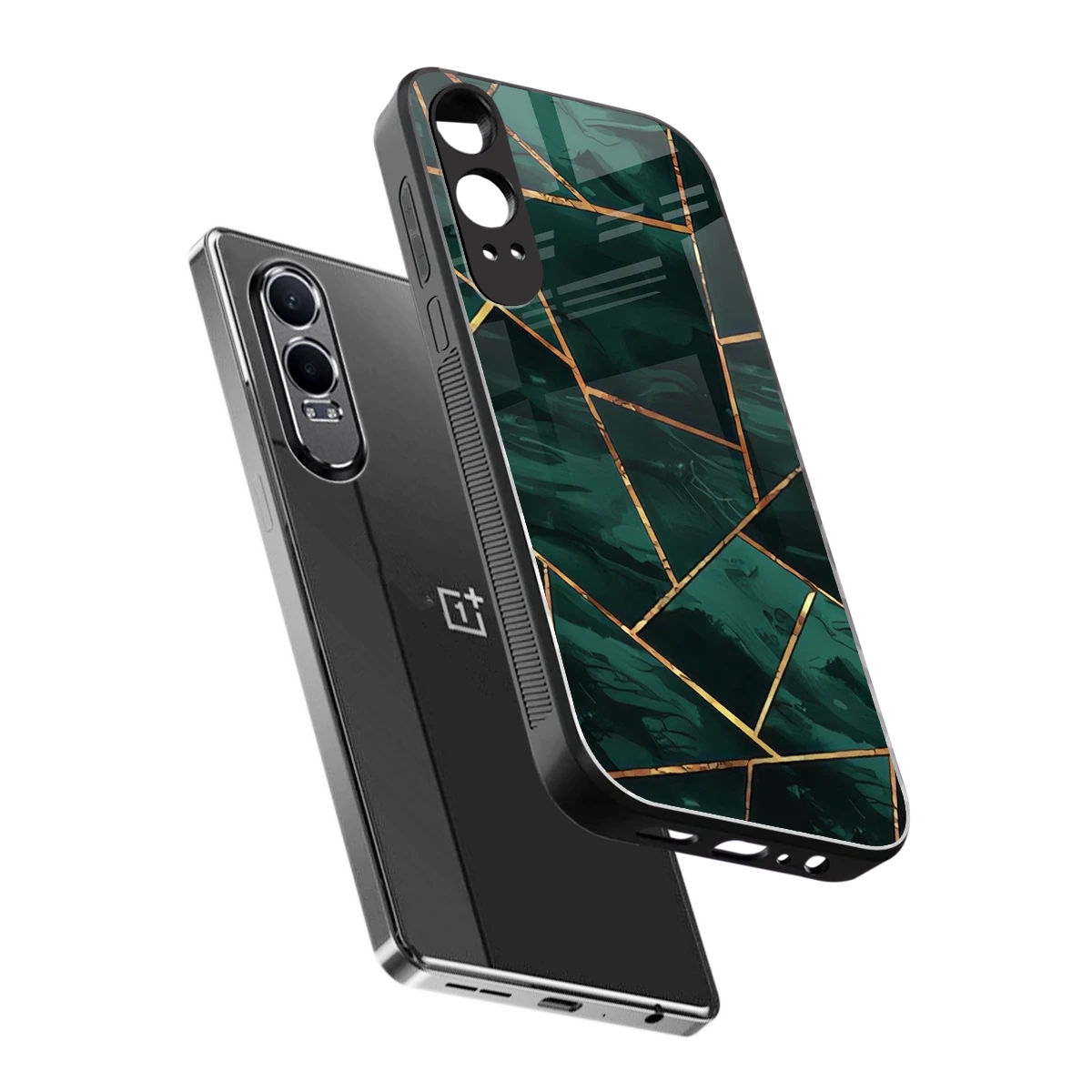 Geometric green sleek oneplus nord ce 4 lite cover with tempered glass back and TPU edges