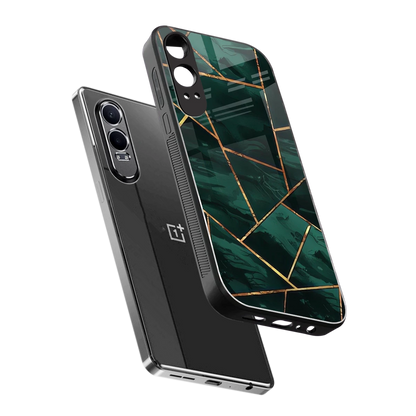 Geometric green sleek oneplus nord ce 4 lite cover with tempered glass back and TPU edges