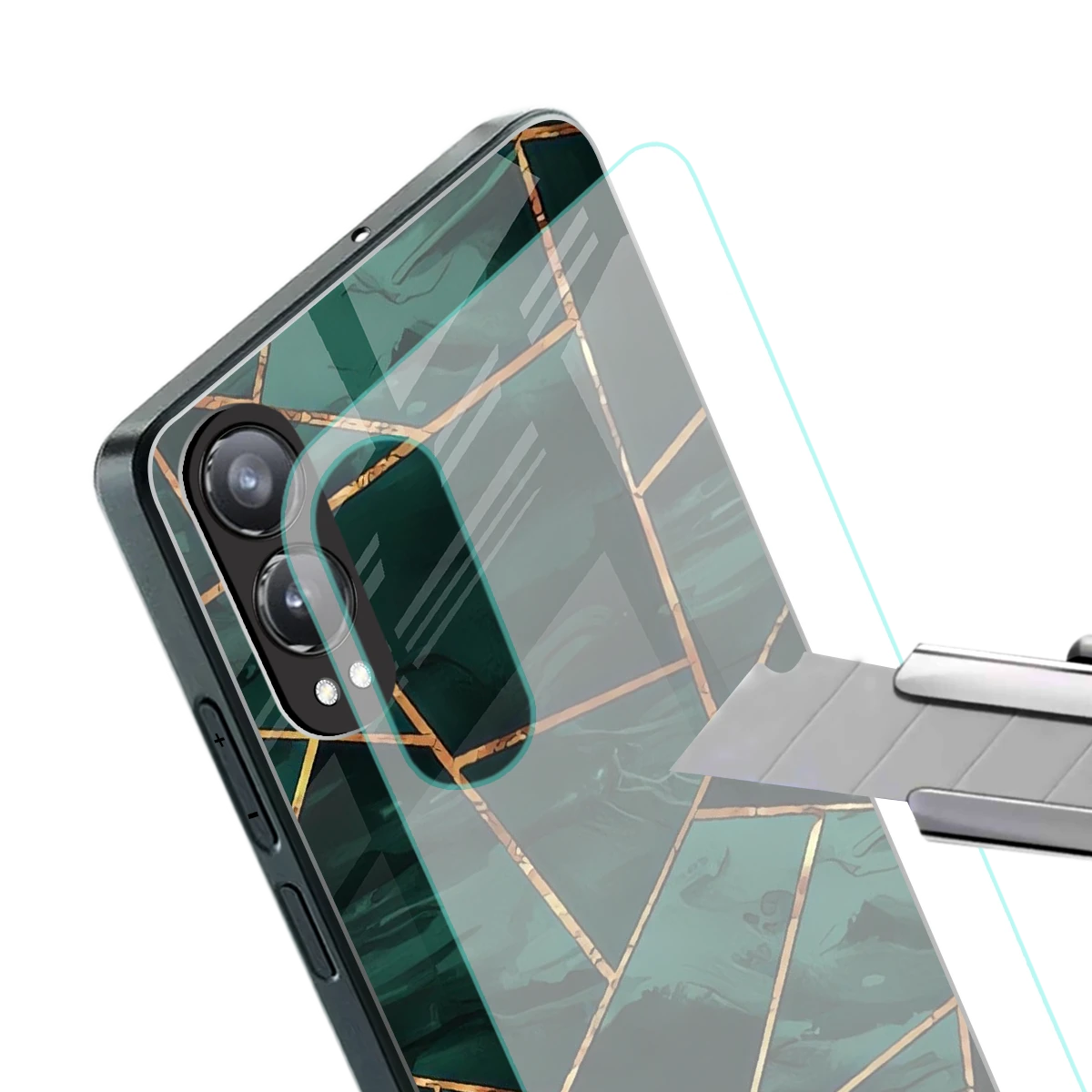 Geometric green stylish phone case for oneplus nord ce 4 lite | glossy glass and slim fit