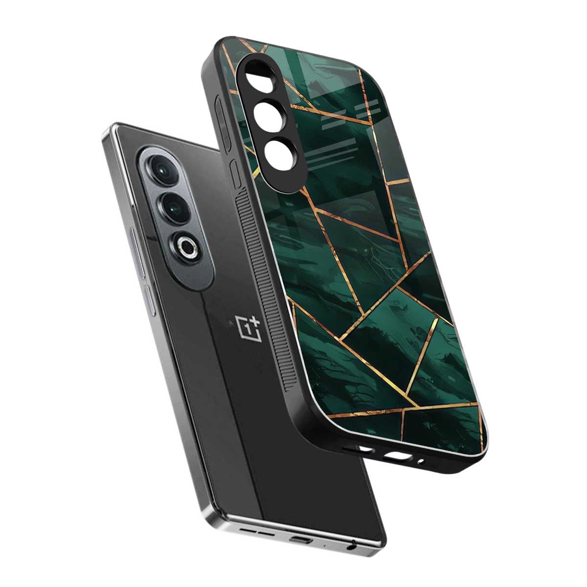 Geometric green sleek oneplus nord ce 4 cover with tempered glass back and TPU edges