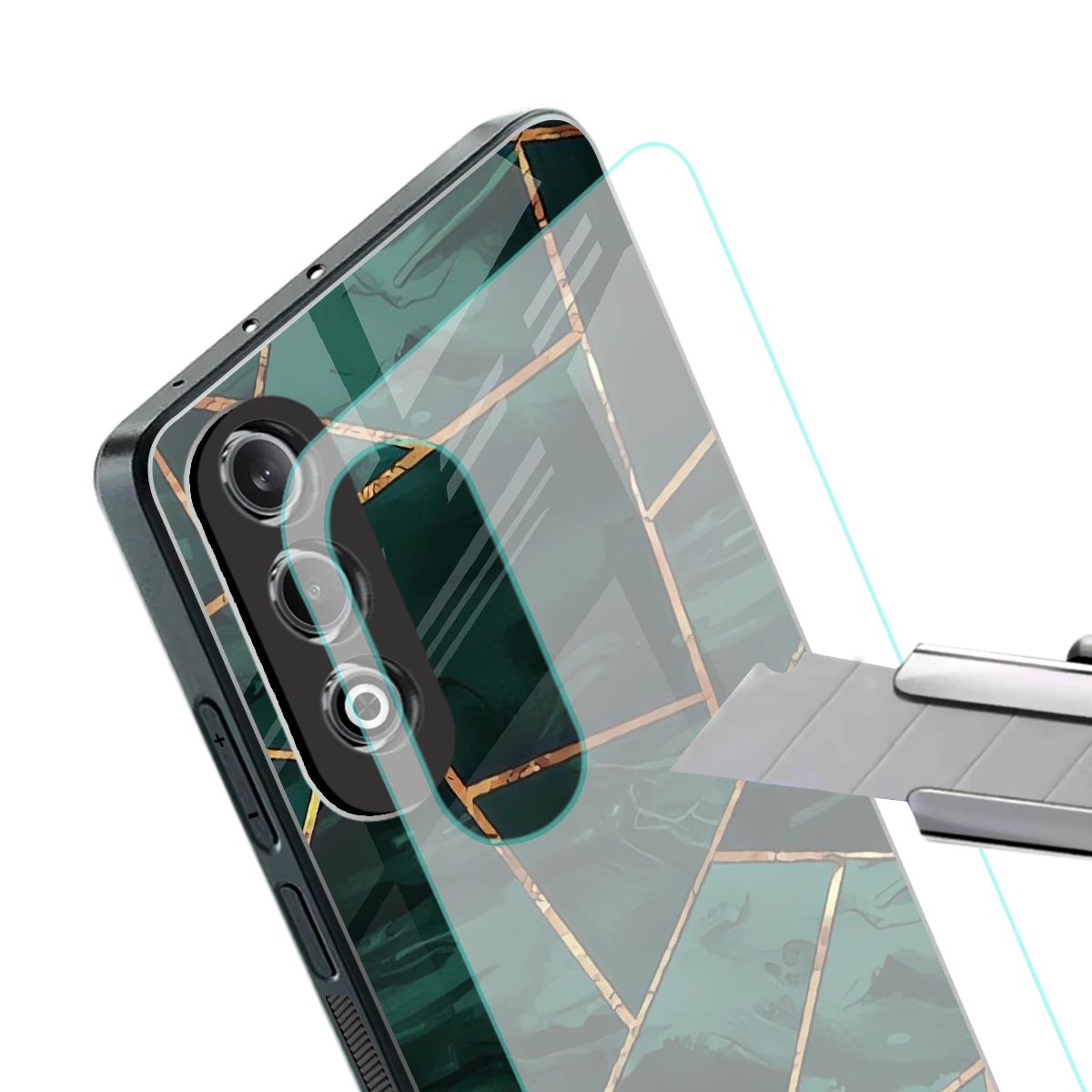 Geometric green stylish phone case for oneplus nord ce 4 | glossy glass and slim fit