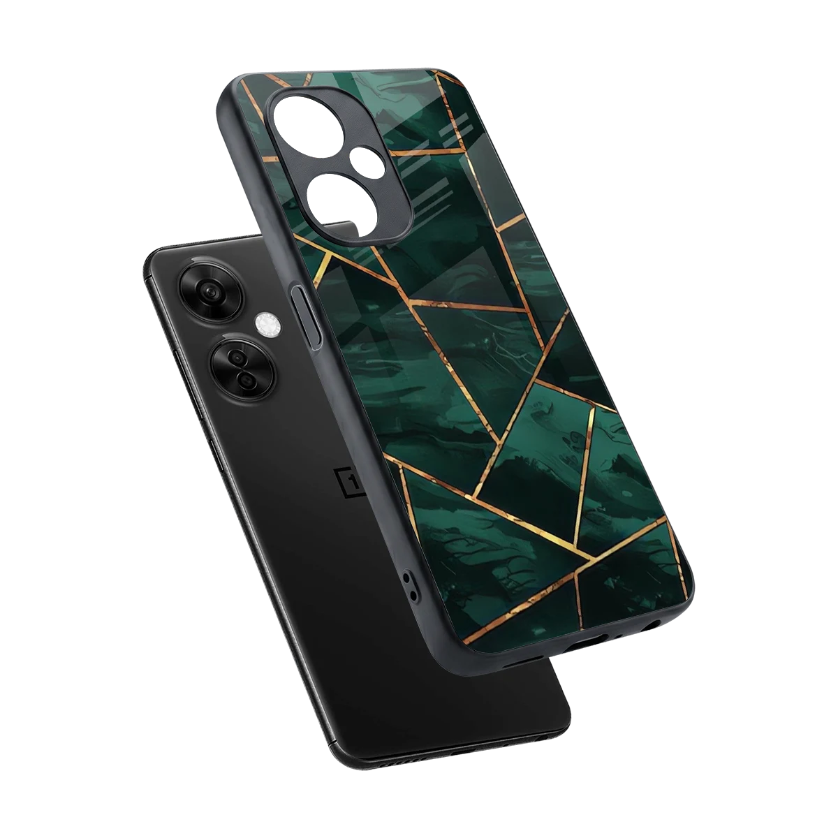 Geometric green sleek oneplus nord ce 3 lite cover with tempered glass back and TPU edges
