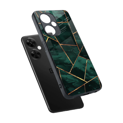 Geometric green sleek oneplus nord ce 3 lite cover with tempered glass back and TPU edges
