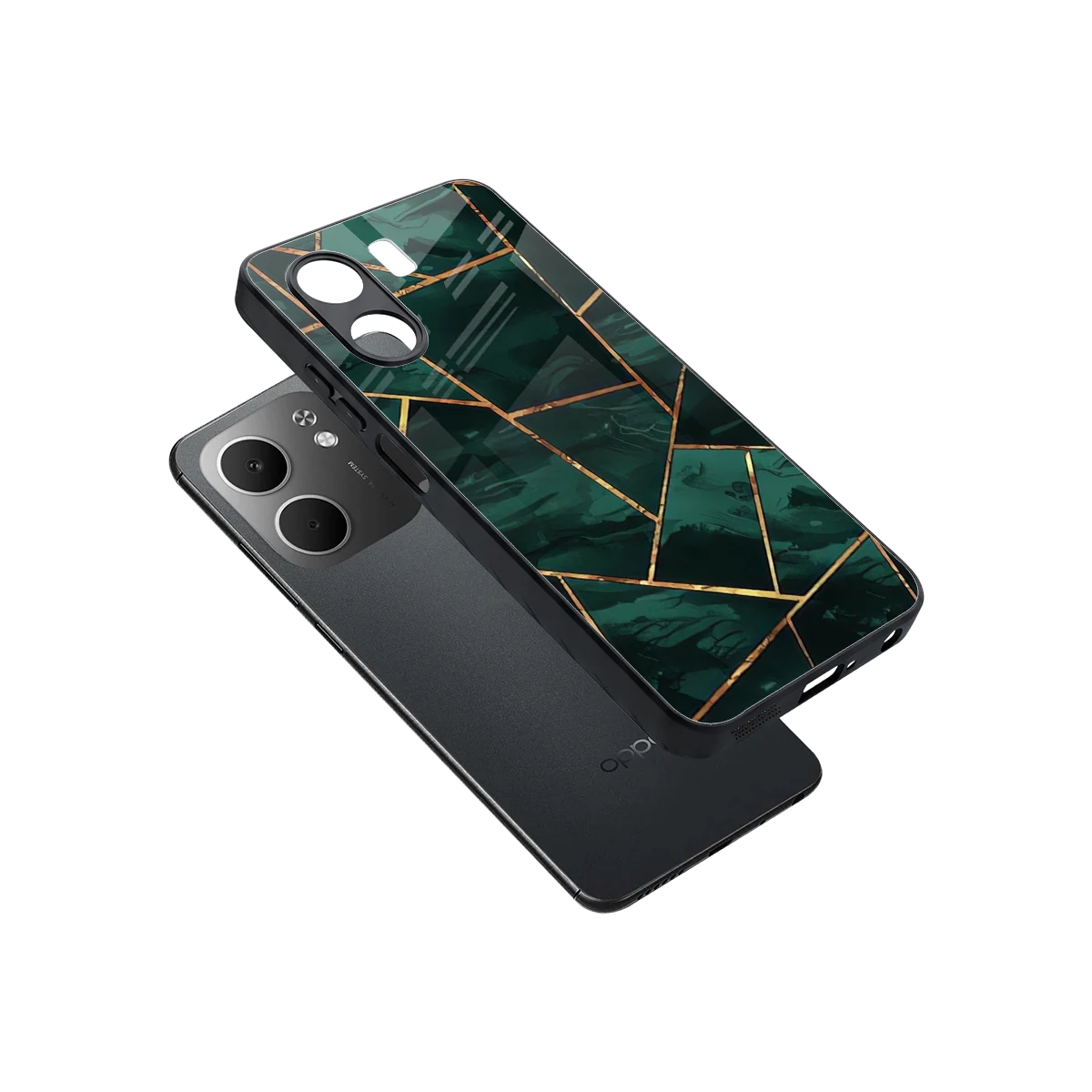 Geometric green sleek oppo a5x 5g cover with tempered glass back and TPU edges