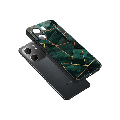 Geometric green sleek oppo a5x 5g cover with tempered glass back and TPU edges