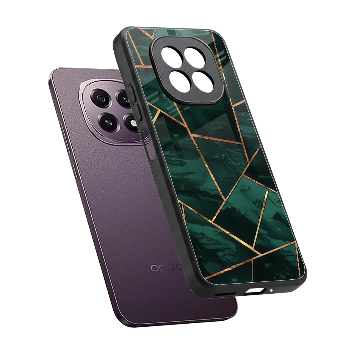 Geometric green sleek oppo f29 5g cover with tempered glass back and TPU edges