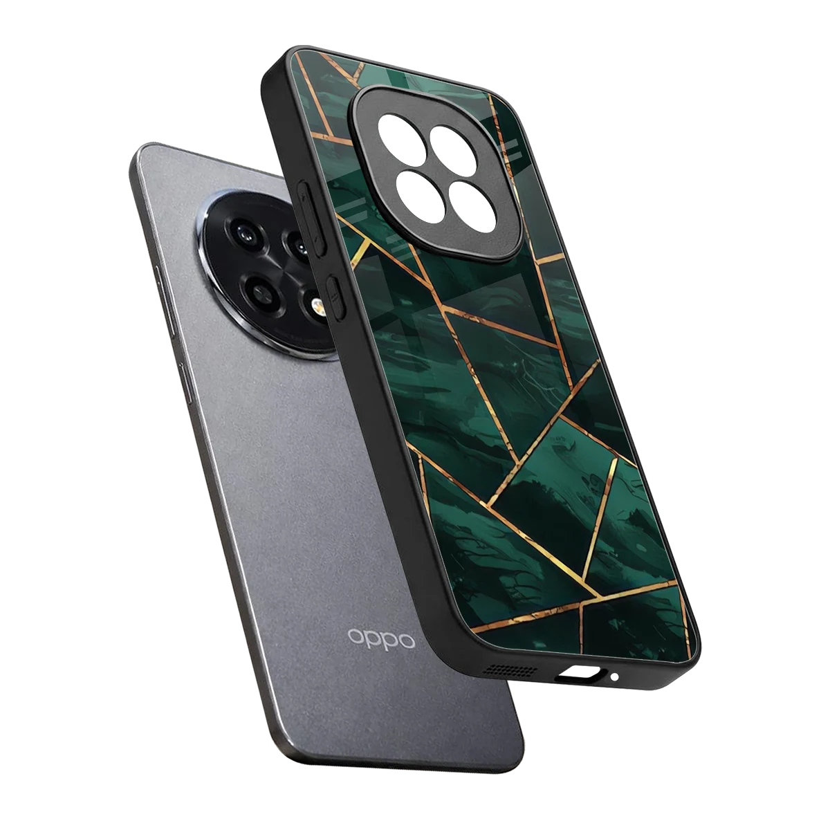 Geometric green sleek oppo f29 pro 5g cover with tempered glass back and TPU edges