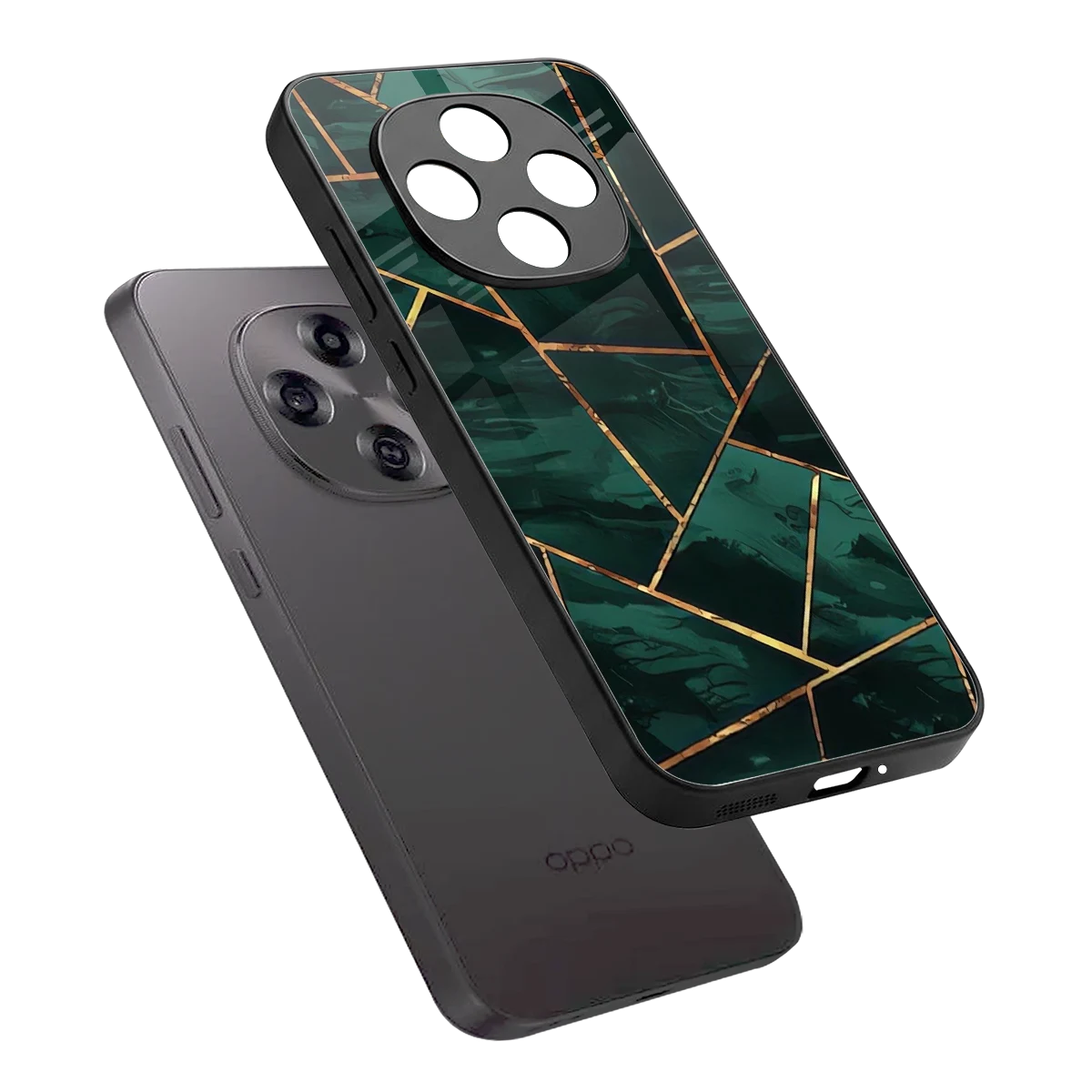 Geometric green sleek oppo f31 pro 5g cover with tempered glass back and TPU edges