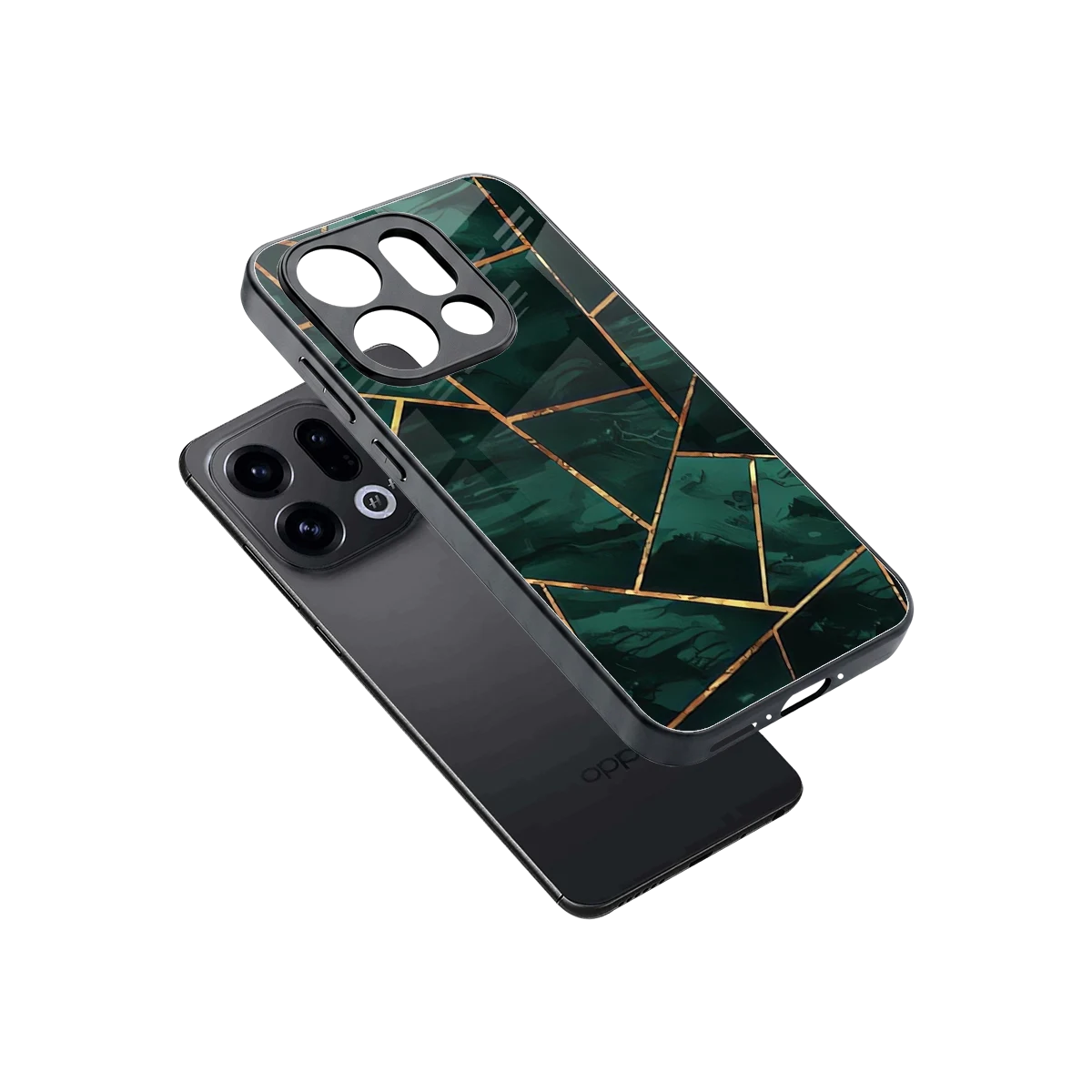 Geometric green sleek oppo find x9 cover with tempered glass back and TPU edges