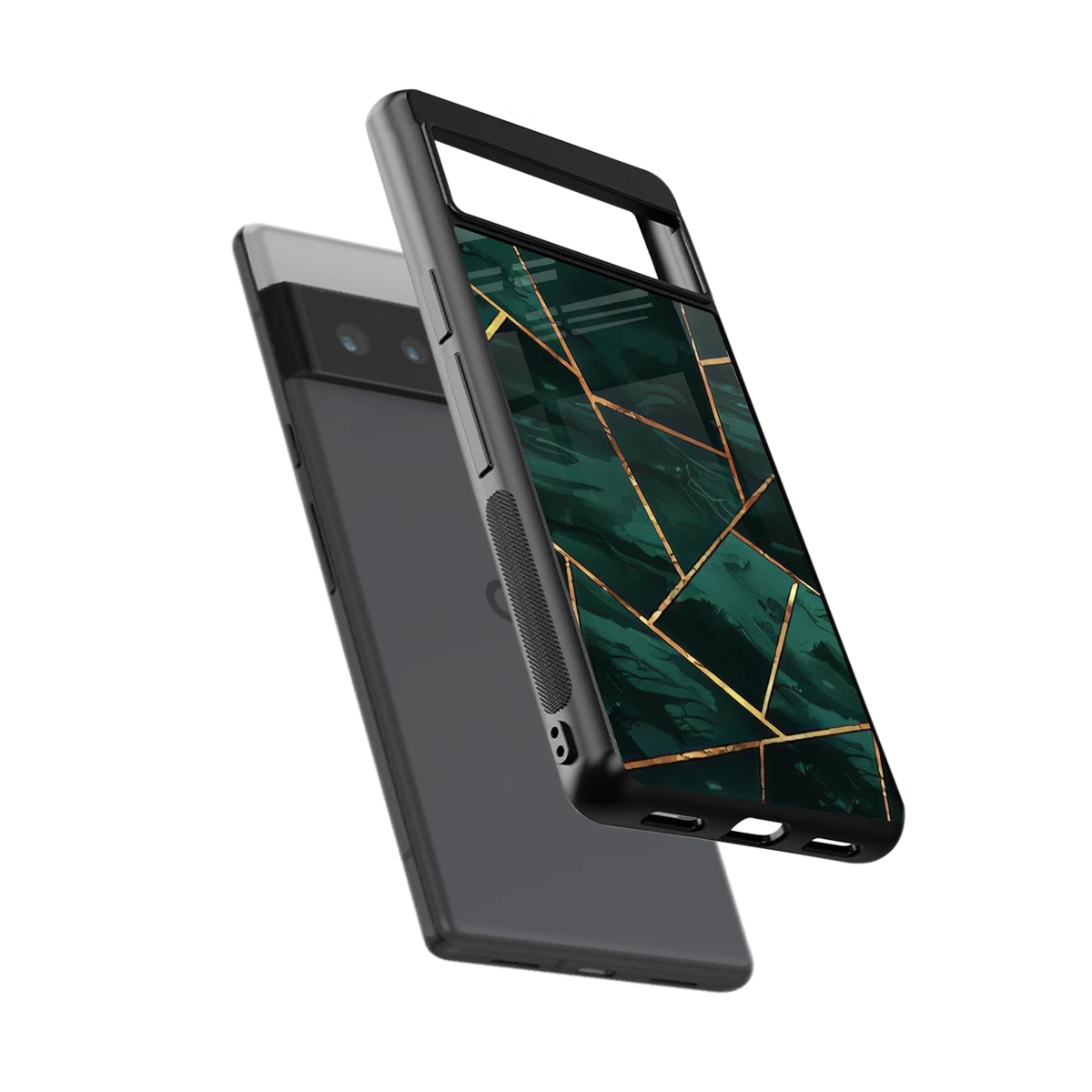 Geometric green sleek google pixel 6 pro cover with tempered glass back and TPU edges