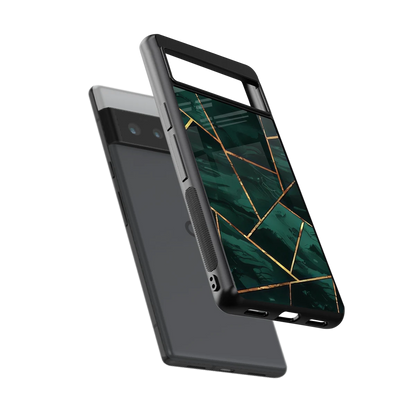 Geometric green sleek google pixel 6 pro cover with tempered glass back and TPU edges