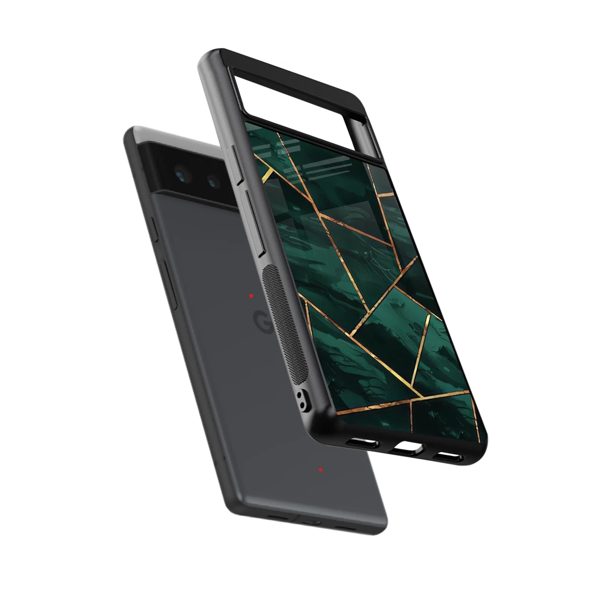 Geometric green sleek google pixel 6a cover with tempered glass back and TPU edges