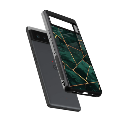 Geometric green sleek google pixel 6a cover with tempered glass back and TPU edges