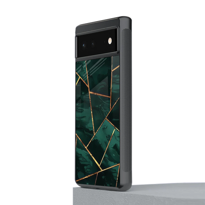 Geometric green stylish phone case for google pixel 6a | glossy glass and slim fit