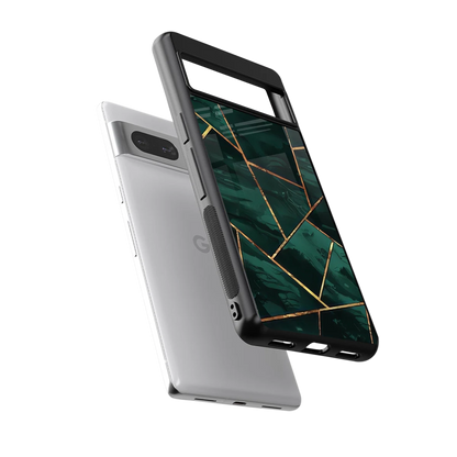 Geometric green sleek google pixel 7 cover with tempered glass back and TPU edges