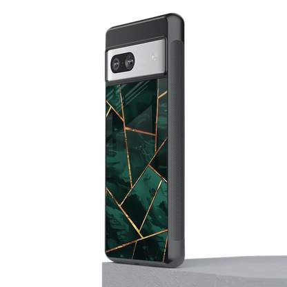 Geometric green stylish phone case for google pixel 7a | glossy glass and slim fit