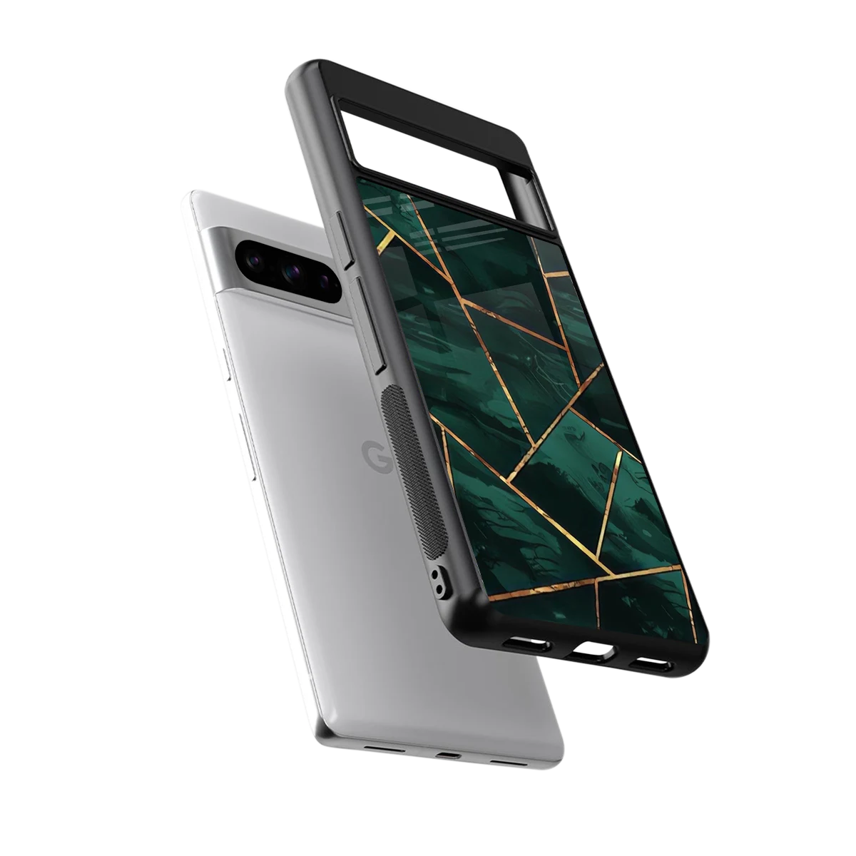 Geometric green sleek google pixel 8 pro cover with tempered glass back and TPU edges