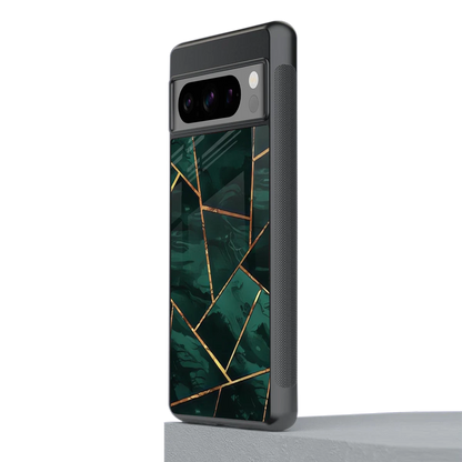 Geometric green stylish phone case for google pixel 8 pro | glossy glass and slim fit