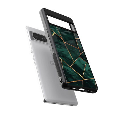 Geometric green sleek google pixel 8 cover with tempered glass back and TPU edges