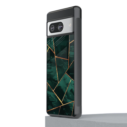 Geometric green stylish phone case for google pixel 8 | glossy glass and slim fit