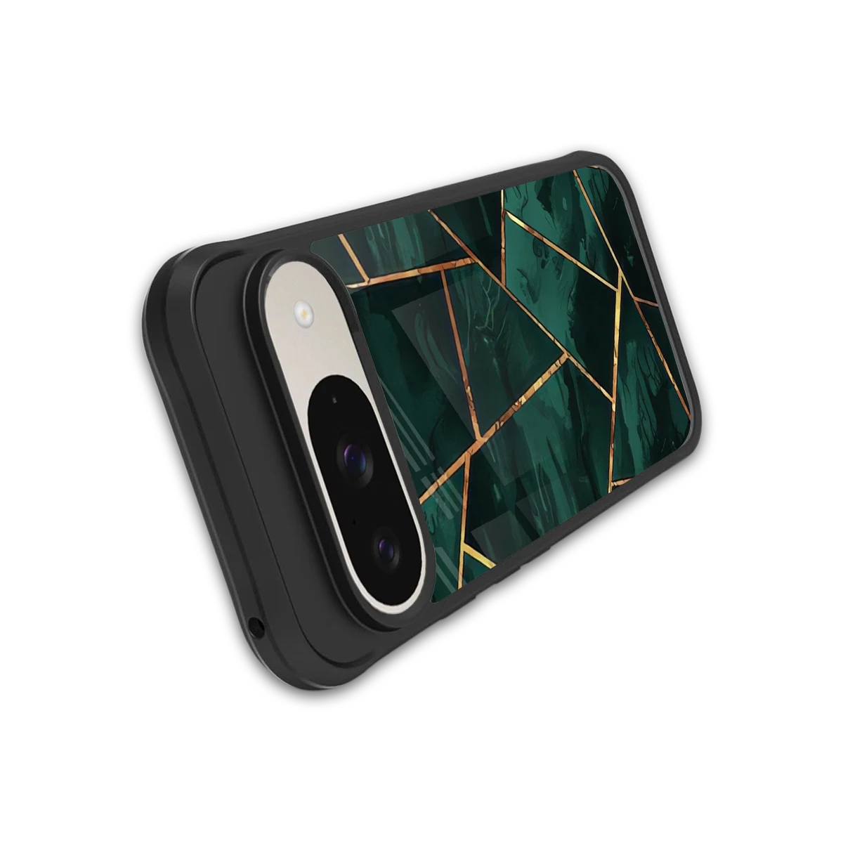 Geometric green stylish phone case for google pixel 9 | glossy glass and slim fit