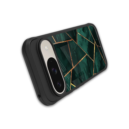 Geometric green stylish phone case for google pixel 9 | glossy glass and slim fit